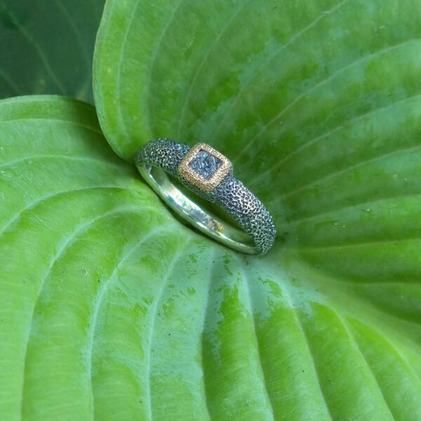 Silver, gold, raw diamond