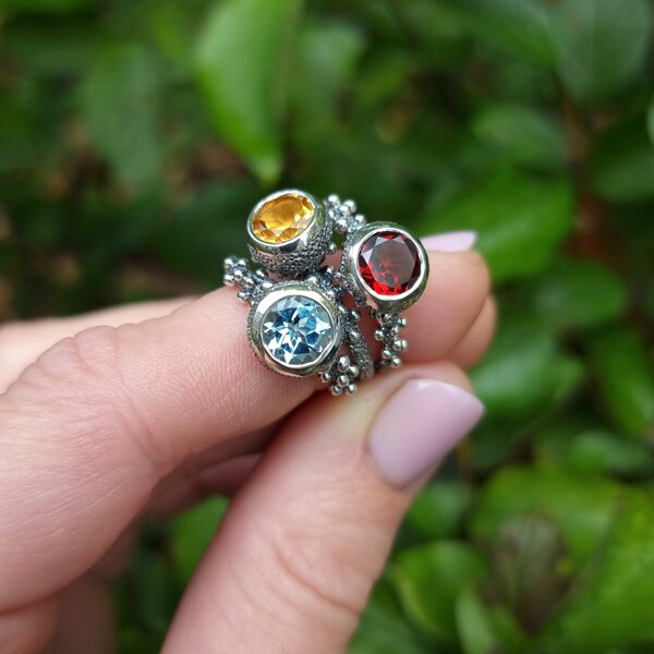 Silver, topaz, citrine, garnet