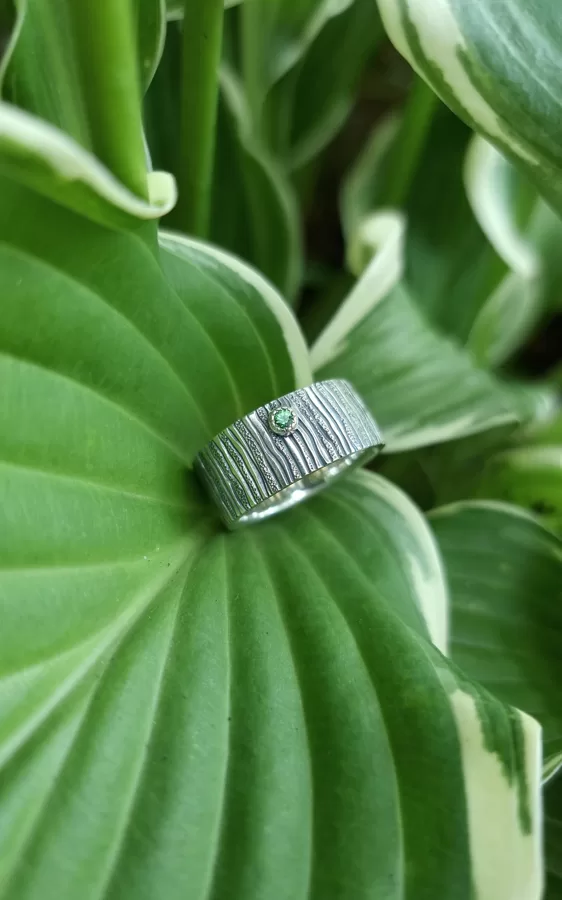 Silver, green garnet