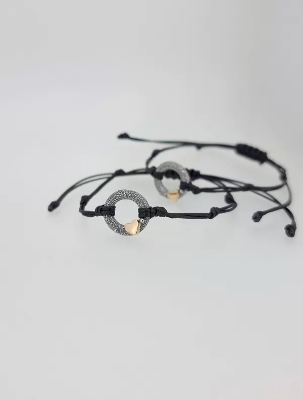 Silver, gold, waxed string