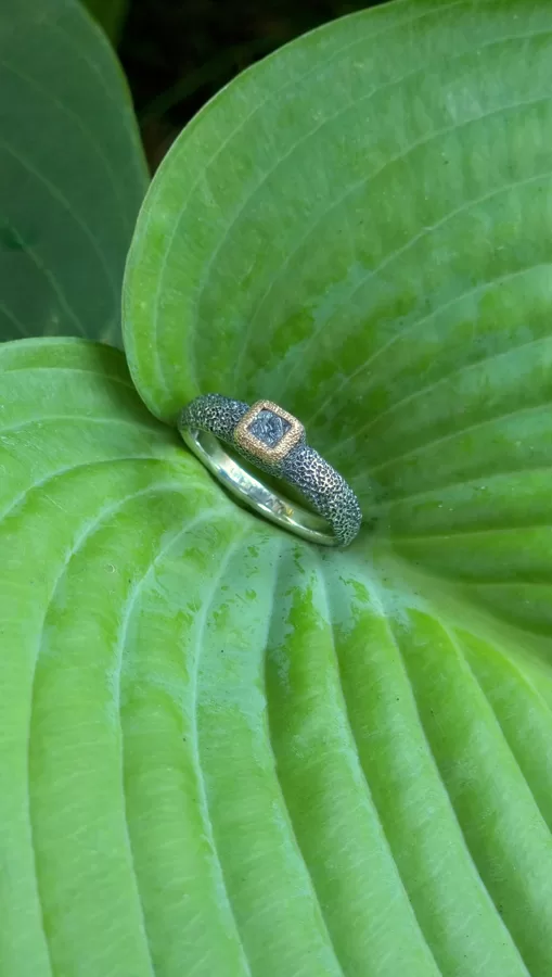 Silver, gold, raw diamond
