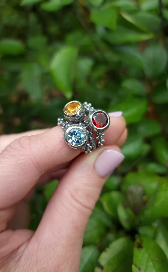 Silver, topaz, citrine, garnet